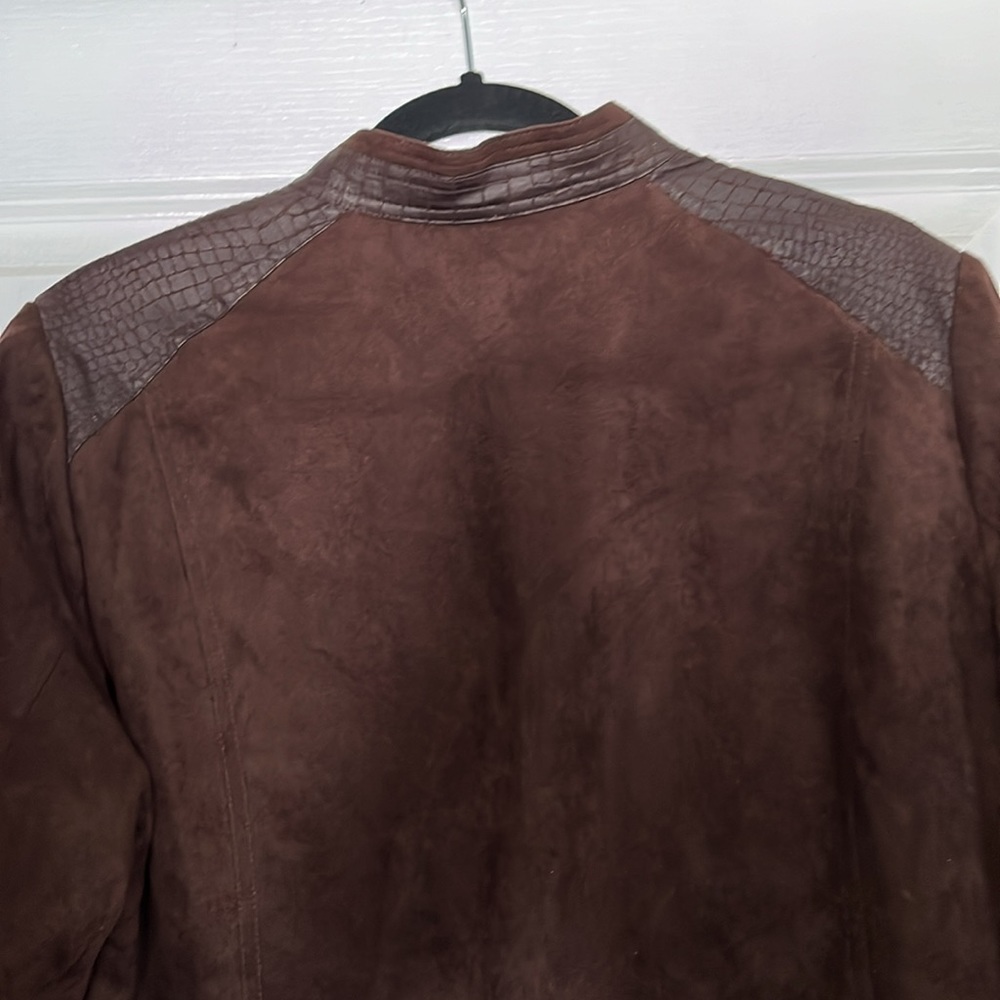 Faux Suede Light Jacket, Chocolate Brown zippered, Studio Works size 14 - Picture 13 of 17